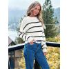 imageLILLUSORY Womens Cropped Striped Sweater Casual Pullover Ribbed Knit Cute Crewneck SweatersWhiteblack