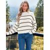 imageLILLUSORY Womens Cropped Striped Sweater Casual Pullover Ribbed Knit Cute Crewneck SweatersWhitebrown
