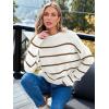 imageLILLUSORY Womens Cropped Striped Sweater Casual Pullover Ribbed Knit Cute Crewneck SweatersWhitebrown