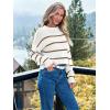 imageLILLUSORY Womens Cropped Striped Sweater Casual Pullover Ribbed Knit Cute Crewneck SweatersWhitebrown