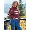 imageLILLUSORY Womens Cropped Striped Sweater Casual Pullover Ribbed Knit Cute Crewneck SweatersWine Red