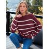 imageLILLUSORY Womens Cropped Striped Sweater Casual Pullover Ribbed Knit Cute Crewneck SweatersWine Red