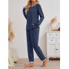 imageLILLUSORY Womens Fall Pajamas 2 Piece Lounge Sets Cotton Two Piece Casual Pjs Set Sleep Loungewear Winter Outfits 2025Navy