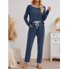 imageLILLUSORY Womens Fall Pajamas 2 Piece Lounge Sets Cotton Two Piece Casual Pjs Set Sleep Loungewear Winter Outfits 2025Navy