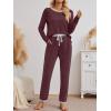 imageLILLUSORY Womens Fall Pajamas 2 Piece Lounge Sets Cotton Two Piece Casual Pjs Set Sleep Loungewear Winter Outfits 2025Winered