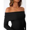 imageLILLUSORY Womens Folded Neck Off The Shoulder Long Sleeve Mini Going Out Bodycon Pullover Sweater Dress 2025Black
