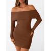 imageLILLUSORY Womens Folded Neck Off The Shoulder Long Sleeve Mini Going Out Bodycon Pullover Sweater Dress 2025Caramel
