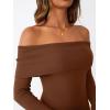 imageLILLUSORY Womens Folded Neck Off The Shoulder Long Sleeve Mini Going Out Bodycon Pullover Sweater Dress 2025Caramel