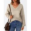 imageLILLUSORY Womens HollowedOut V Neck Sweater Business Casual Pullover TopsAlmond
