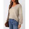 imageLILLUSORY Womens HollowedOut V Neck Sweater Business Casual Pullover TopsAlmond
