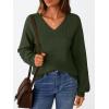 imageLILLUSORY Womens HollowedOut V Neck Sweater Business Casual Pullover TopsArmy Green