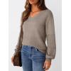 imageLILLUSORY Womens HollowedOut V Neck Sweater Business Casual Pullover TopsHeather Tan