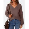 imageLILLUSORY Womens HollowedOut V Neck Sweater Business Casual Pullover TopsNutmeg