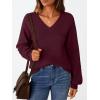 imageLILLUSORY Womens HollowedOut V Neck Sweater Business Casual Pullover TopsWine