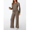imageLILLUSORY Womens Lounge Sets 2 Piece Matching Pajamas Fall Fashion 2025 Ribbed Knit Outfits Long Sleeve Casual SweatsuitsBrown