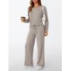 imageLILLUSORY Womens Lounge Sets 2 Piece Matching Pajamas Fall Fashion 2025 Ribbed Knit Outfits Long Sleeve Casual SweatsuitsKhaki