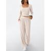 imageLILLUSORY Womens Lounge Sets 2 Piece Outfits Long Sleeve Two Piece Pajamas Ribbed Knit Fall 2025 Outfits Casual ClothesApricot