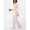 imageLILLUSORY Womens Lounge Sets 2 Piece Outfits Long Sleeve Two Piece Pajamas Ribbed Knit Fall 2025 Outfits Casual ClothesApricot