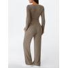 imageLILLUSORY Womens Lounge Sets 2 Piece Outfits Long Sleeve Two Piece Pajamas Ribbed Knit Fall 2025 Outfits Casual ClothesBrown