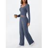 imageLILLUSORY Womens Lounge Sets 2 Piece Outfits Long Sleeve Two Piece Pajamas Ribbed Knit Fall 2025 Outfits Casual ClothesDarkblue