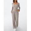 imageLILLUSORY Womens Lounge Sets 2 Piece Outfits Long Sleeve Two Piece Pajamas Ribbed Knit Fall 2025 Outfits Casual ClothesKhaki