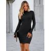 imageLILLUSORY Womens Mock Neck Ribbed Knit Long Sleeve Party Bodycon Mini DressesBlack