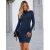 imageLILLUSORY Womens Mock Neck Ribbed Knit Long Sleeve Party Bodycon Mini DressesNavy Blue