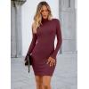 imageLILLUSORY Womens Mock Neck Ribbed Knit Long Sleeve Party Bodycon Mini DressesWine Red