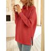 imageLILLUSORY Womens Mock Turtleneck Sweaters Oversized Long Sleeve Casual Knit Pullover 2025 Tunic Tops Wear with LeggingsRed