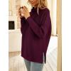 imageLILLUSORY Womens Mock Turtleneck Sweaters Oversized Long Sleeve Casual Knit Pullover 2025 Tunic Tops Wear with LeggingsWine Red