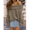 imageLILLUSORY Womens Off The Shoulder Sweater Oversized Batwing Sleeve Loose Pullover Sweaters TopsCoffee
