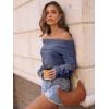 imageLILLUSORY Womens Off The Shoulder Sweater Oversized Batwing Sleeve Loose Pullover Sweaters TopsNavy Blue