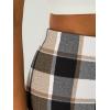 imageLILLUSORY Womens Plaid Skirt Fall High Waist Flannel Mini Checkered Skirts Winter Corduroy Sweater Dress 2025Apricot