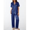 imageLILLUSORY Womens Silk Satin Pajama Set 2025 Pjs Lounge 2 Piece Fall Outfit Sleepwear Button Down Loungewear Matching ClothingNavy