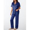 imageLILLUSORY Womens Silk Satin Pajama Set 2025 Pjs Lounge 2 Piece Fall Outfit Sleepwear Button Down Loungewear Matching ClothingNavy
