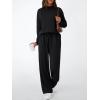 imageLILLUSORY Womens Two Piece Lounge Sets Mock Turtleneck Tops Wide Leg Drawstring Pants Sweatsuit with PocketsBlack