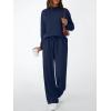 imageLILLUSORY Womens Two Piece Lounge Sets Mock Turtleneck Tops Wide Leg Drawstring Pants Sweatsuit with PocketsNavy