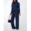 imageLILLUSORY Womens Two Piece Lounge Sets Mock Turtleneck Tops Wide Leg Drawstring Pants Sweatsuit with PocketsNavy