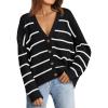 imageLILLUSORY Cardigan Sweaters for Women 2025 Early Fall Fashion Oversized Lightweight Sweater V Neck Knit Work Casual Outfits Clothes Button Tops Shirts BlousesStriped Black