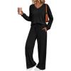 imageLILLUSORY Lounge Sets for Women 2 Piece Cute Long Sleeve V Neck Tops Pajama Pants Pjs Sets Sleepwears Fall Clothes OutfitsBlack