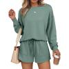 imageLILLUSORY Lounge Sets for Women Two Piece Sweat Short Set Pajama Matching Outfits with Pocket 2025 Fall Fashion ClothesGreen