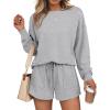 imageLILLUSORY Lounge Sets for Women Two Piece Sweat Short Set Pajama Matching Outfits with Pocket 2025 Fall Fashion ClothesGrey