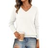 imageLILLUSORY V Neck Lightweight Sweaters for Women 2025 Fall Outfits Long Sleeve Knit Pullover Tops Trendy FashionWhite