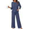 imageLILLUSORY Womens 2 Piece Lounge Sets Pajamas Matching Outfits 2025 34 Sleeve Fall Clothes Vacation Comfy Casual SweatsuitsDarkblue