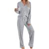 imageLILLUSORY Womens Cotton Pajamas Sets Long Sleeve Lounge Warm Sleepwear 2 pieces Fall Clothes With PocketsLight Grey