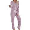 imageLILLUSORY Womens Cotton Pajamas Sets Long Sleeve Lounge Warm Sleepwear 2 pieces Fall Clothes With PocketsPink