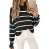 imageLILLUSORY Womens Cropped Striped Sweater Casual Pullover Ribbed Knit Cute Crewneck SweatersBlack