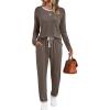 imageLILLUSORY Womens Fall Pajamas 2 Piece Lounge Sets Cotton Two Piece Casual Pjs Set Sleep Loungewear Winter Outfits 2025Coffeegrey