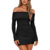 imageLILLUSORY Womens Folded Neck Off The Shoulder Long Sleeve Mini Going Out Bodycon Pullover Sweater Dress 2025Black