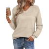 imageLILLUSORY Womens HollowedOut V Neck Sweater Business Casual Pullover TopsAlmond